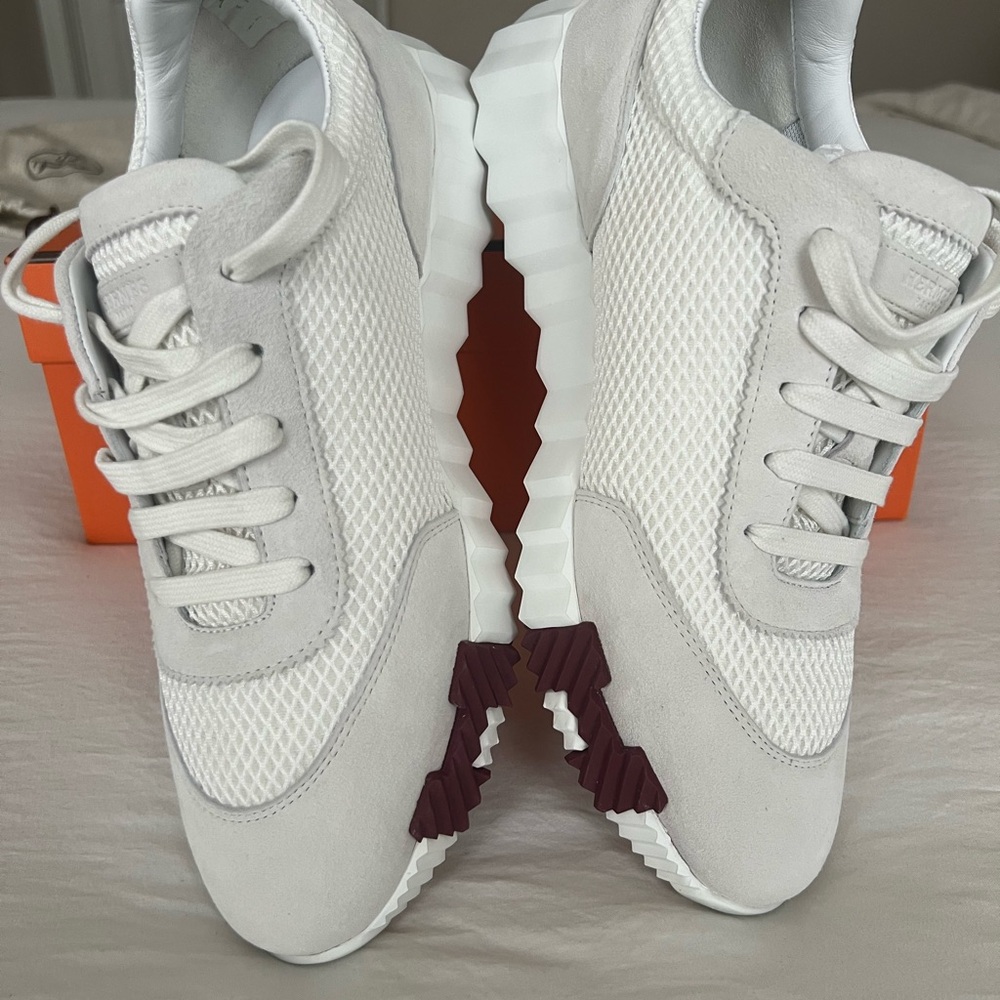 Hermes Ivory and Maroon Sneakers